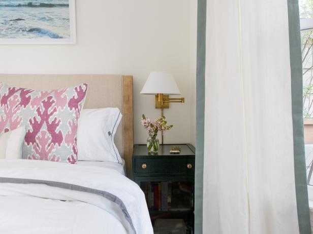 Detail Of Bedroom Curtains Nightstand